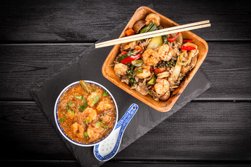 Asian shrimp soup and rice