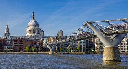 Fototapeta na wymiar Millenium Bridge and Saint Pauls Cathedral, London, United Kingdom