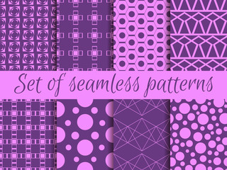 Set of geometric seamless patterns. Design with circles and lines. Vector.