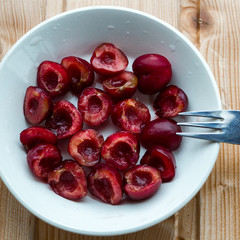 plate of shelled cherry pitted