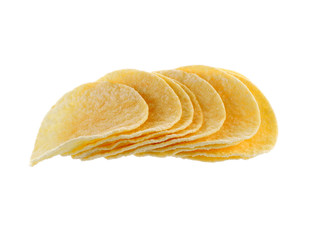 Potato chips on white background
