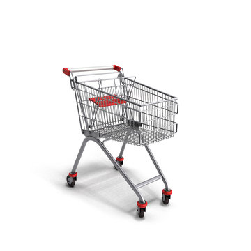 empty trolley from the supermarket 3d render on white background