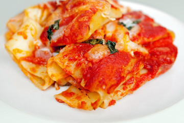 Baked pasta with tomato and mozzarella