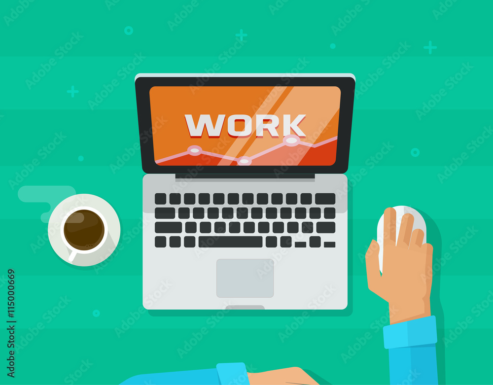 Wall mural person working on computer analyzing abstract graph statistic vector illustration, concept of freela
