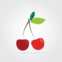 Red cherry vector icon. Cherry closeup. Red cherry isolated on white background