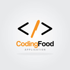 Coding Food Logo Design Template. Software company logo template design. Vector illustration for Software development, Software application, Mobile application development. Knife icon.