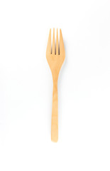 Top view of wooden fork isolated on white background