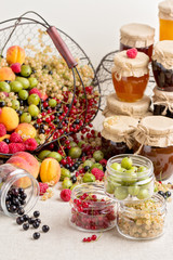 Summer fruits and berries - red, black and white currants, raspb
