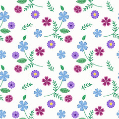 seamless floral pattern in retro style, white background