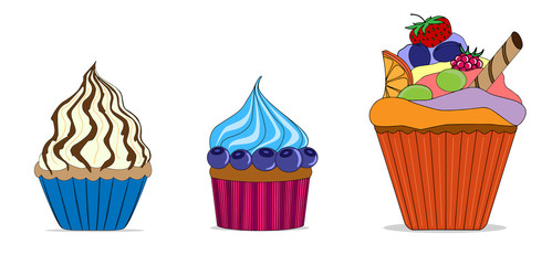 Vector set of different cute cupcakes