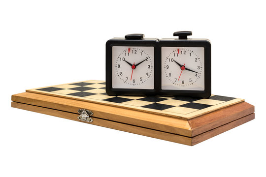 Chess boards and chess clocks.