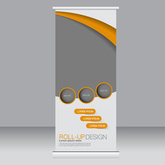 Roll up banner stand template. Abstract background for design,  business, education, advertisement. Orange color. Vector  illustration.