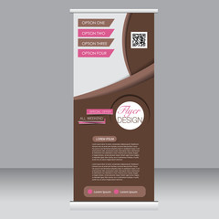 Roll up banner stand template. Abstract background for design,  business, education, advertisement. Pink and brown color. Vector  illustration.