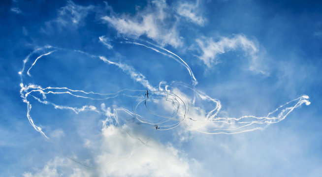 Airplanes show on the sky ,Tuzla Airport, Romania