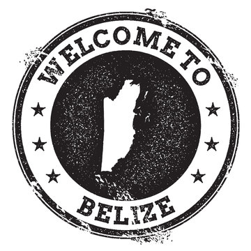 Vintage passport welcome stamp with Belize map. Grunge rubber stamp with Welcome to Belize text, vector illustration.