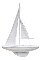 wooden model of sailing yacht isolated on a white background