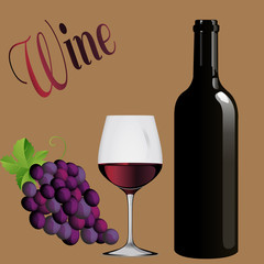 Naklejki  Wino - butelka wina z winnicy, kieliszek wina z winogron
