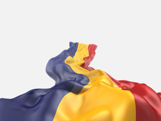 Waving fag of Romania on white background.3D rendering.