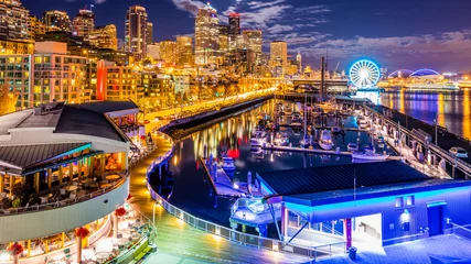 Fototapete Stadt am Wasser Innenstadt. Nacht Seattle vom Pier 66