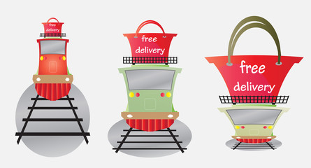 Free delivery word and  Cargo  train