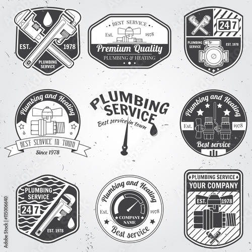 Set Of Retro Vintage Badges And Labels Plumbing Heating Service Emergency Logo Set Of Retro Vintage Badges And Labels Plumbing Heating Service Emergency Logo