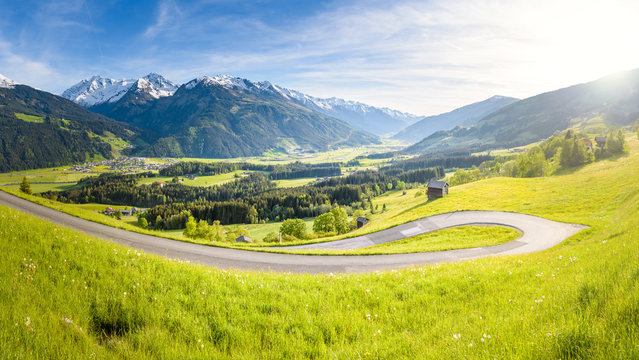 Idyllic austrian landscape at springtime, Salzburger Land, Austria