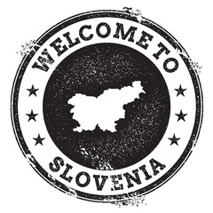 Vintage passport welcome stamp with Slovenia map. Grunge rubber stamp with Welcome to Slovenia text, vector illustration.