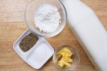 salt pepper milk flour butter