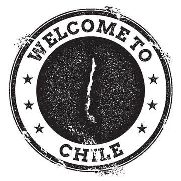 Vintage passport welcome stamp with Chile map. Grunge rubber stamp with Welcome to Chile text, vector illustration.