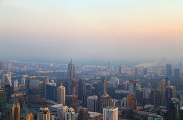 Fototapeta na wymiar Aerial view of big city at misty morning, Bangkok,Thailand