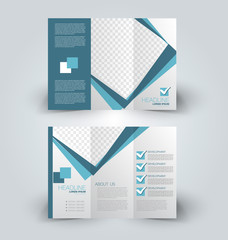 Brochure mock up design template for business, education, advertisement. Trifold booklet editable printable vector illustration. Blue color.