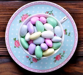 small colorful candies with almond inside
