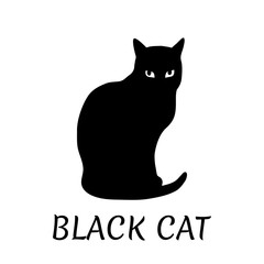 Black cat silhouette on white background. Vector illustration.