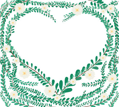 heart shape in green pastel leafs Coat buttons , Mexican daisy background vector EPS10