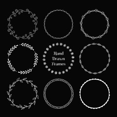 Set of round hand drawn frames. Vector illustration.