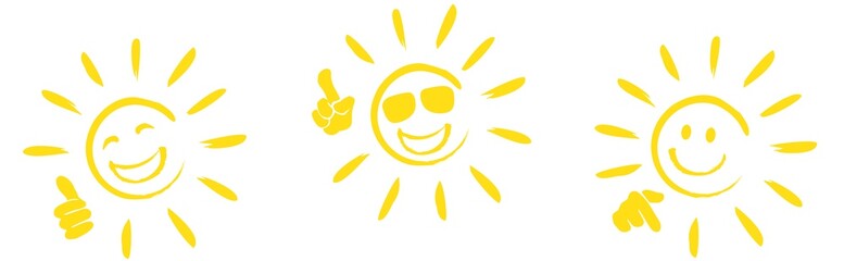 set of happy sun icons with different hand signals - 115011277