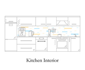 Interior of the kitchen. Linear style. White background.