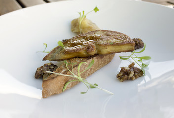 Pan seared Foie gras with apple & raisin chutney 

