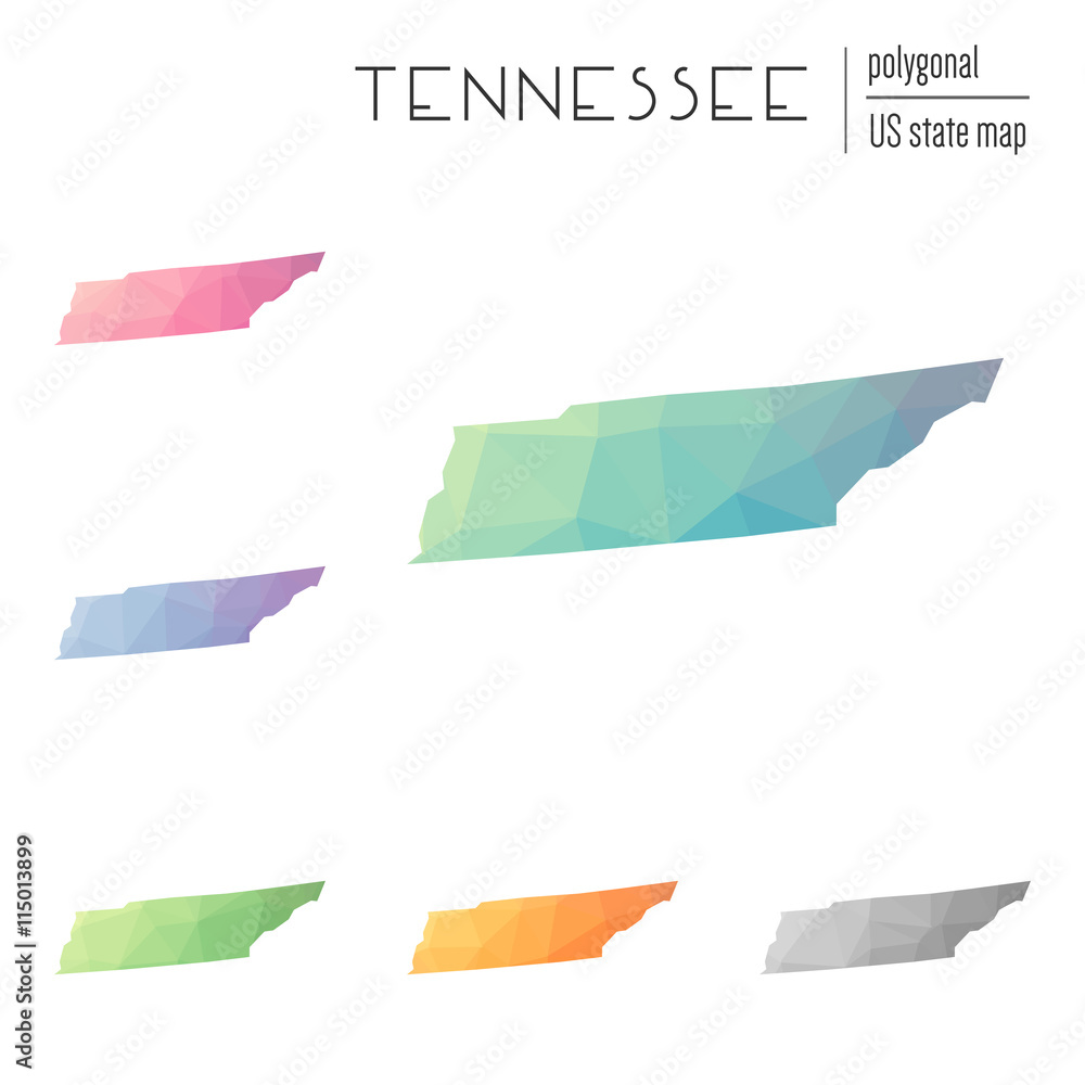 Poster set of vector polygonal tennessee maps. bright gradient map of the us state in low poly style. multi