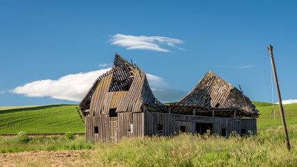 Fototapeta na wymiar Collapsing barn in a farmer's field