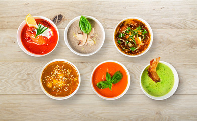 Variety of soups from different cuisines
