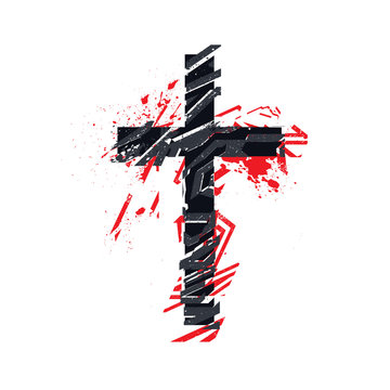 Vector christian cross symbol. Grunge illustration