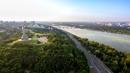 Panorama of Kiev city from the Paton bridge. Aerial view.