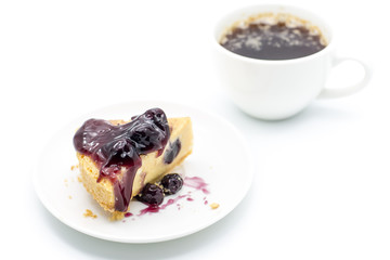 Blueberry cheesecake on white background