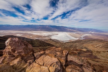 Salt valley between mountains. Dramatic panoramic view. Dante's view is a fantastic area high above Badwater. Dante's View, Death Valley National Park