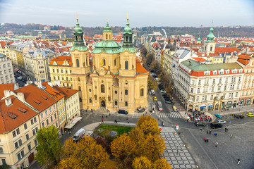 Naklejka na ściany i meble Prague, St. Nicholas church and Old Town Square