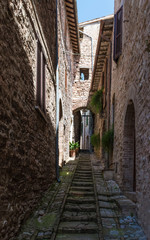 Fototapeta na wymiar Spello (Perugia), the awesome medieval town in Umbria region, central Italy, during the floral competition after the famous Spello's intfiorate.