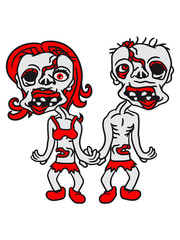 2 undead zombies love couple couple love running disgusting woman man girl boy team cool horror monster halloween comic cartoon