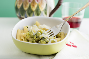 pasta, penne with oil zucchini and parmesan cheese