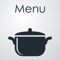 Icono plano Menu y olla sobre fondo degradado gris #1